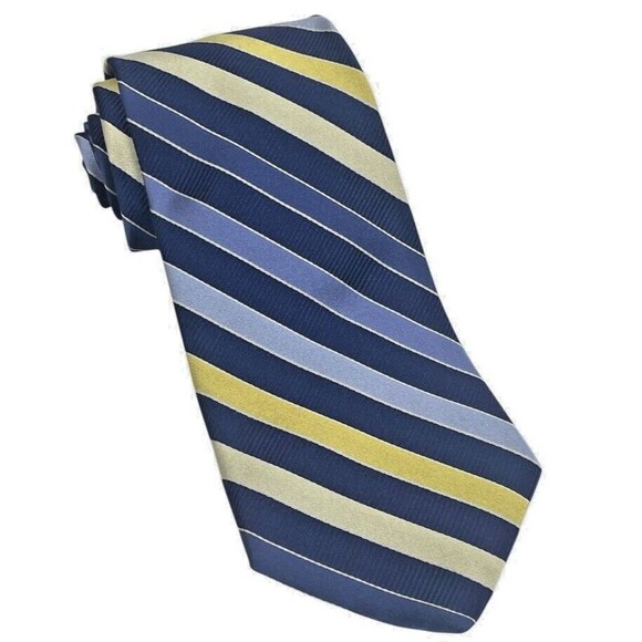Tommy Hilfiger Striped 100% Italian Silk Repp Tie Navy Gold Blue USA 59" - Picture 1 of 7